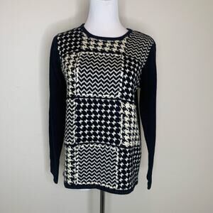 Crazy Horse Black Cream Herringbone Sweater Patchwork Sz Small